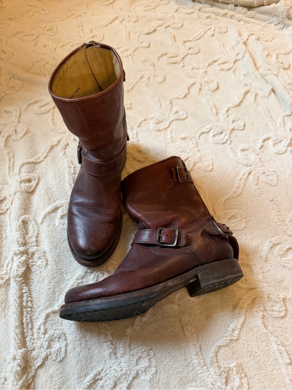 Frye Brown Leather Women's Mid-Calf Engineer Boots